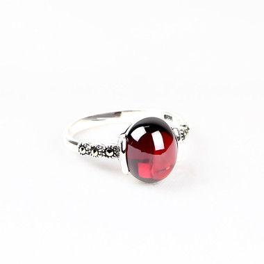 RED GARNET STERLING SILVER RING - CONVEX